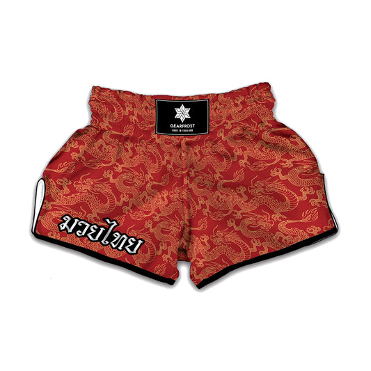 Traditional Chinese Dragon Pattern Print Muay Thai Boxing Shorts