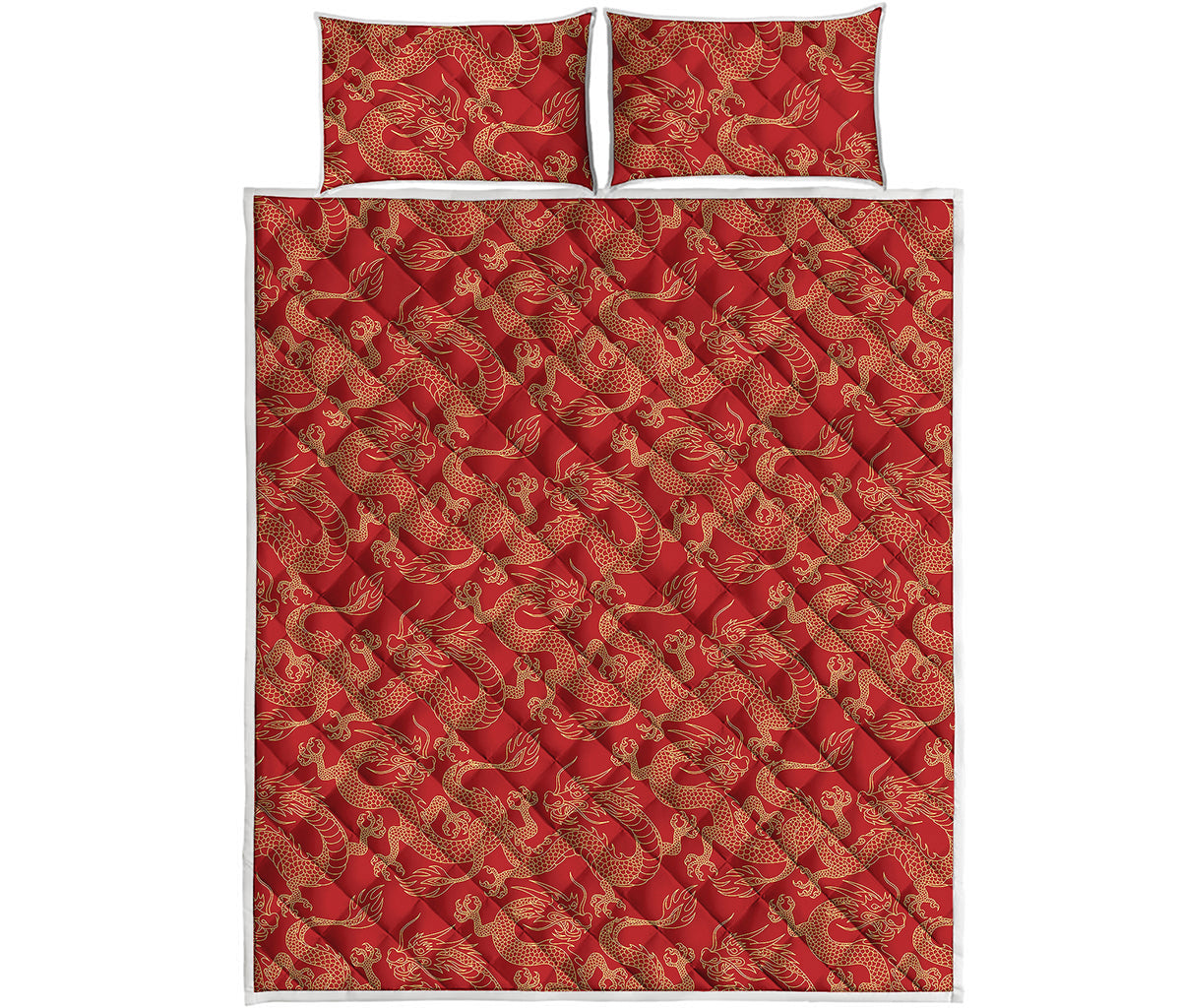 Traditional Chinese Dragon Pattern Print Quilt Bed Set