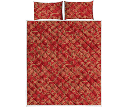 Traditional Chinese Dragon Pattern Print Quilt Bed Set