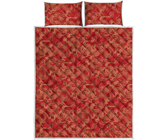 Traditional Chinese Dragon Pattern Print Quilt Bed Set