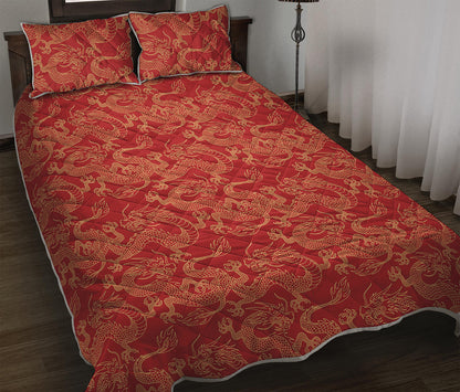 Traditional Chinese Dragon Pattern Print Quilt Bed Set