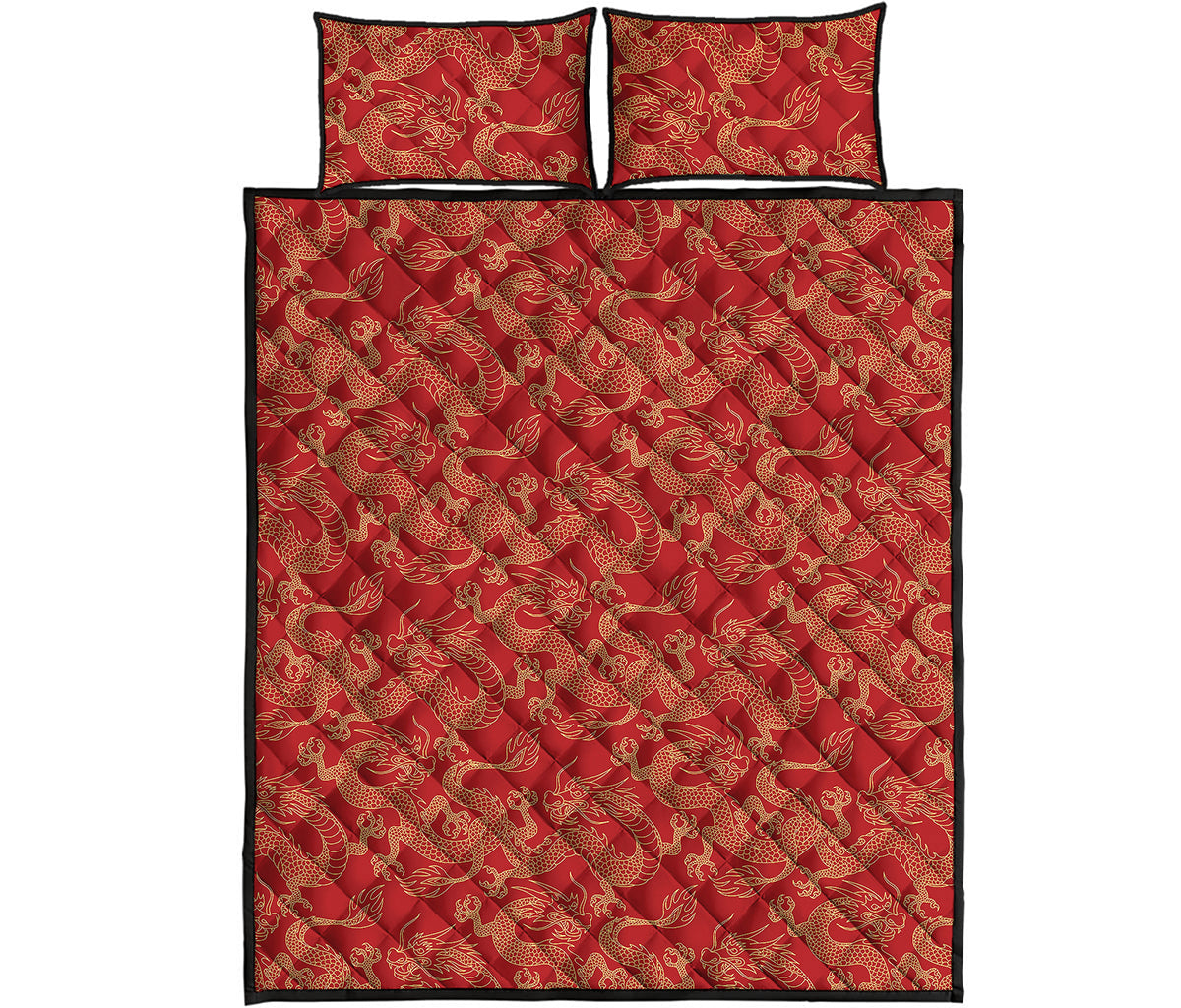 Traditional Chinese Dragon Pattern Print Quilt Bed Set