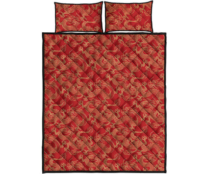 Traditional Chinese Dragon Pattern Print Quilt Bed Set