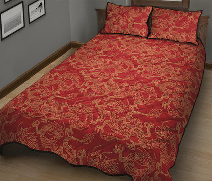 Traditional Chinese Dragon Pattern Print Quilt Bed Set