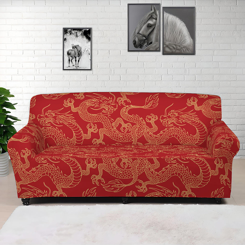 Traditional Chinese Dragon Pattern Print Sofa Cover