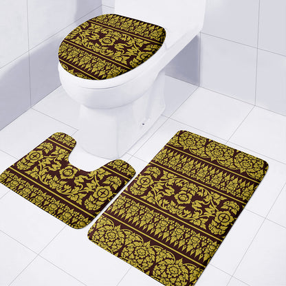 Traditional Thai Flower Pattern Print 3 Piece Bath Mat Set