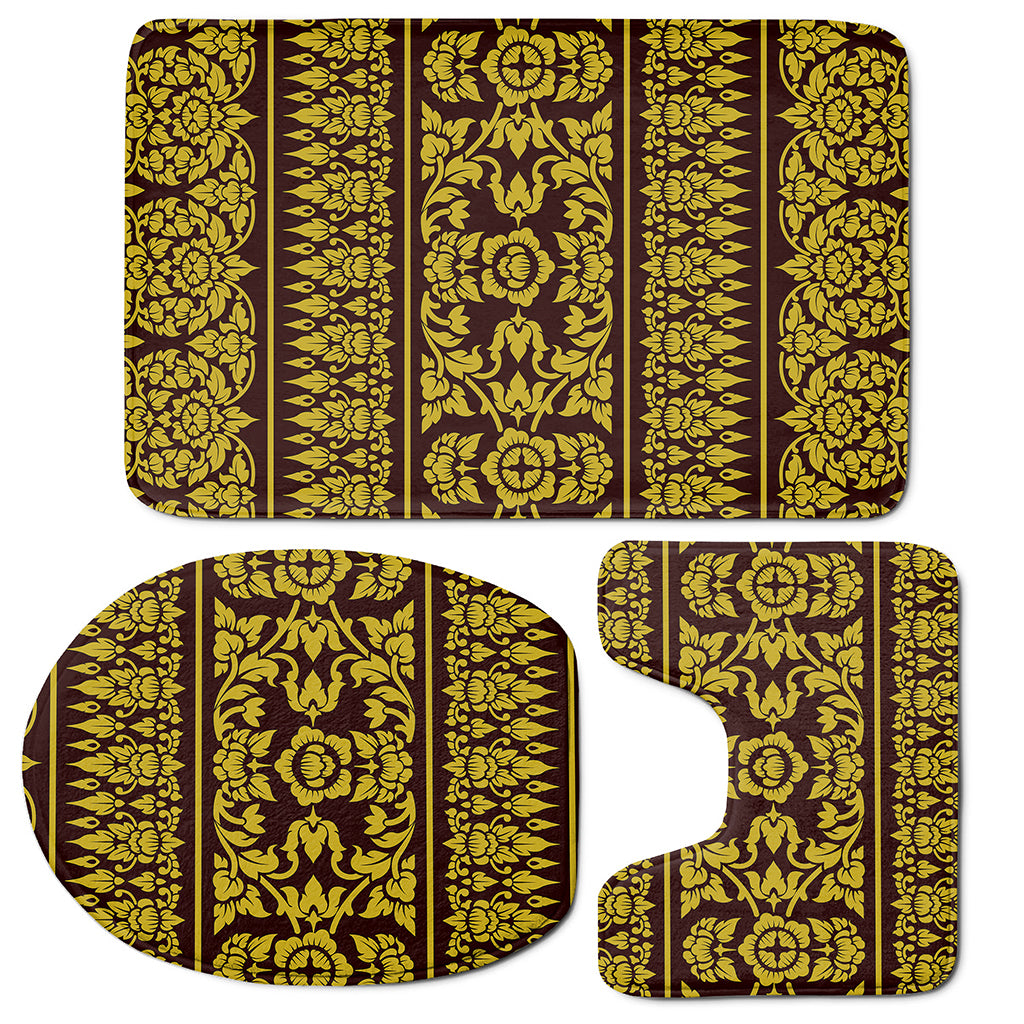 Traditional Thai Flower Pattern Print 3 Piece Bath Mat Set