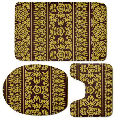 Traditional Thai Flower Pattern Print 3 Piece Bath Mat Set