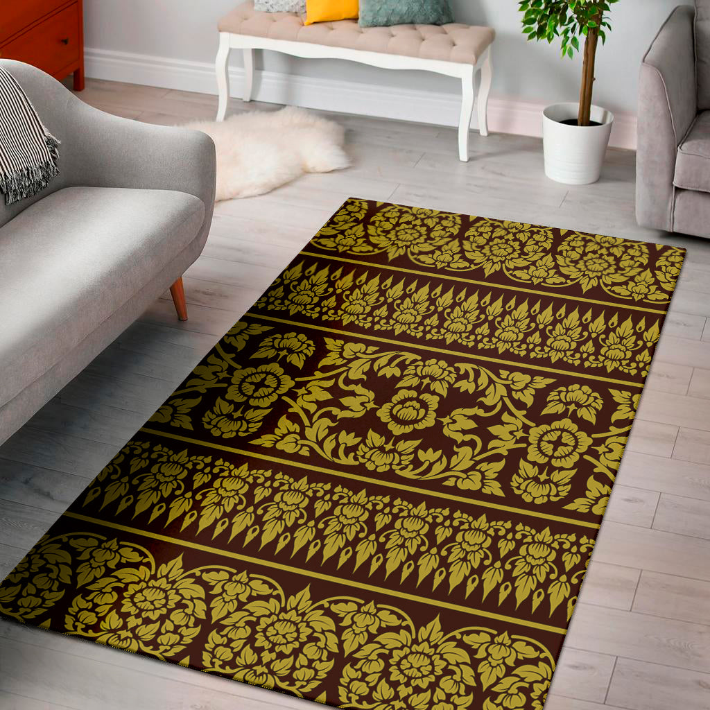 Traditional Thai Flower Pattern Print Area Rug