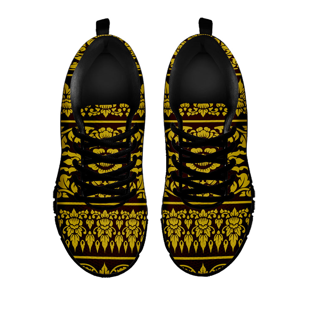 Traditional Thai Flower Pattern Print Black Sneakers