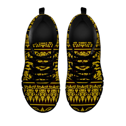 Traditional Thai Flower Pattern Print Black Sneakers