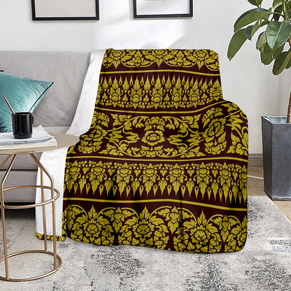 Traditional Thai Flower Pattern Print Blanket