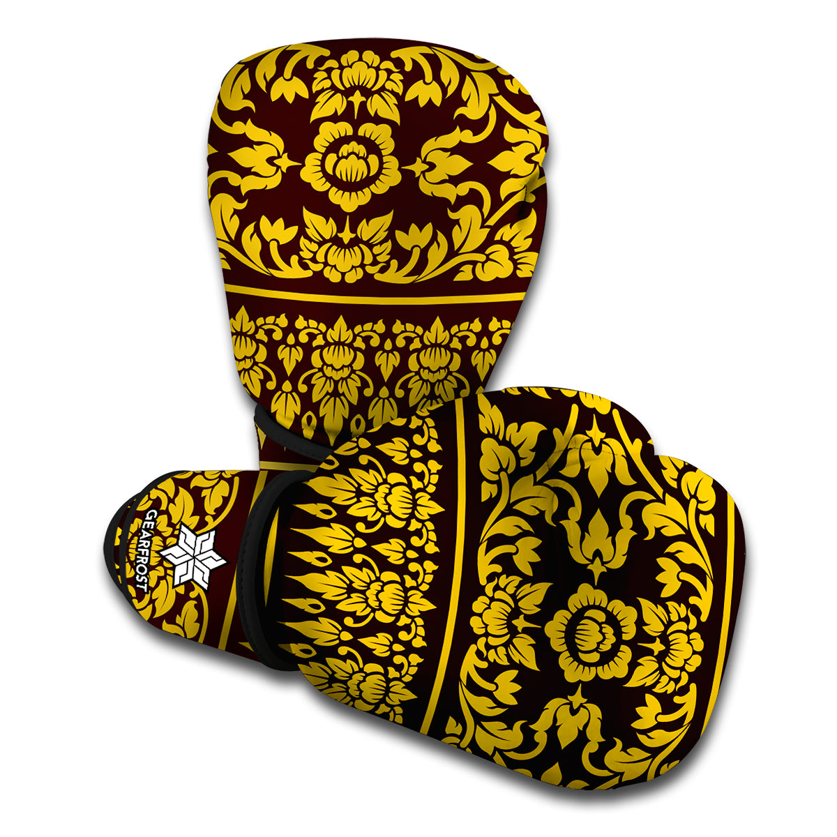 Traditional Thai Flower Pattern Print Boxing Gloves