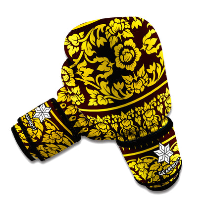 Traditional Thai Flower Pattern Print Boxing Gloves