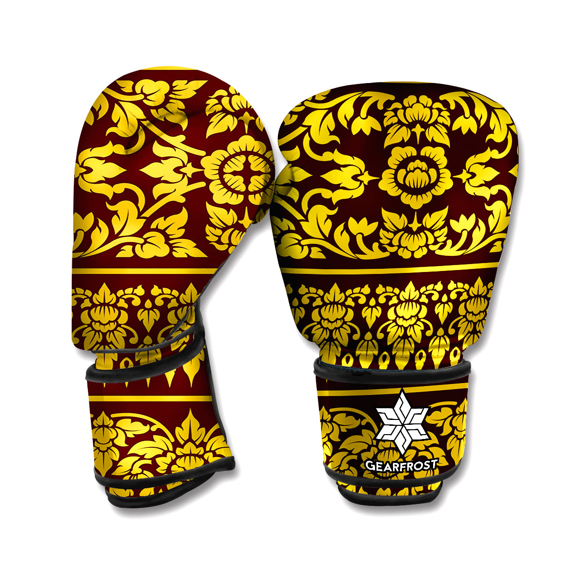 Traditional Thai Flower Pattern Print Boxing Gloves