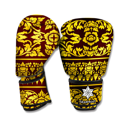 Traditional Thai Flower Pattern Print Boxing Gloves