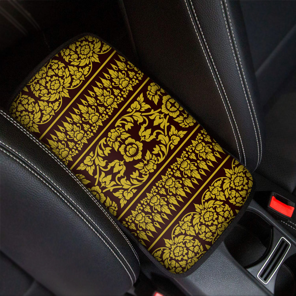 Traditional Thai Flower Pattern Print Car Center Console Cover