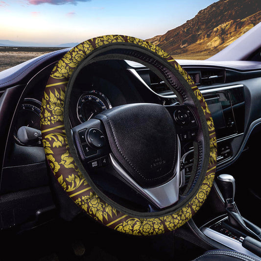 Traditional Thai Flower Pattern Print Car Steering Wheel Cover