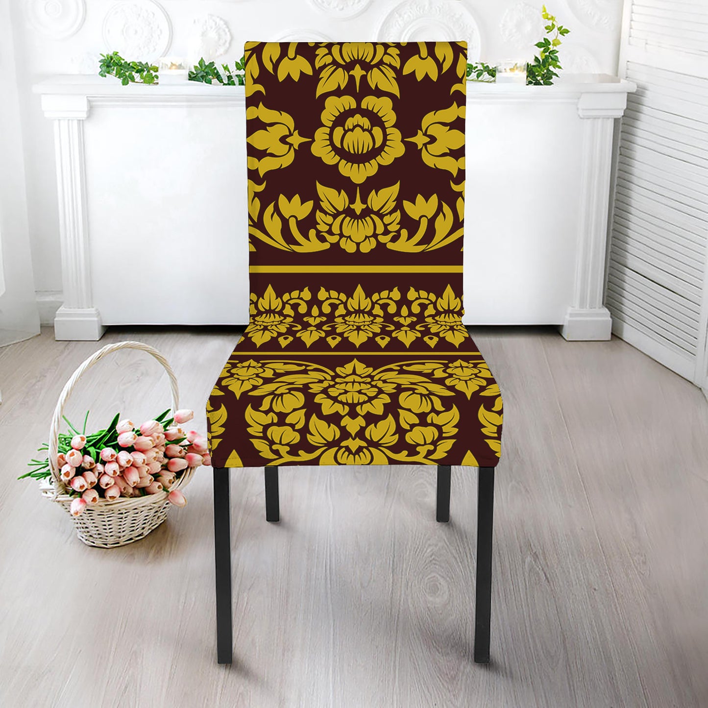 Traditional Thai Flower Pattern Print Dining Chair Slipcover