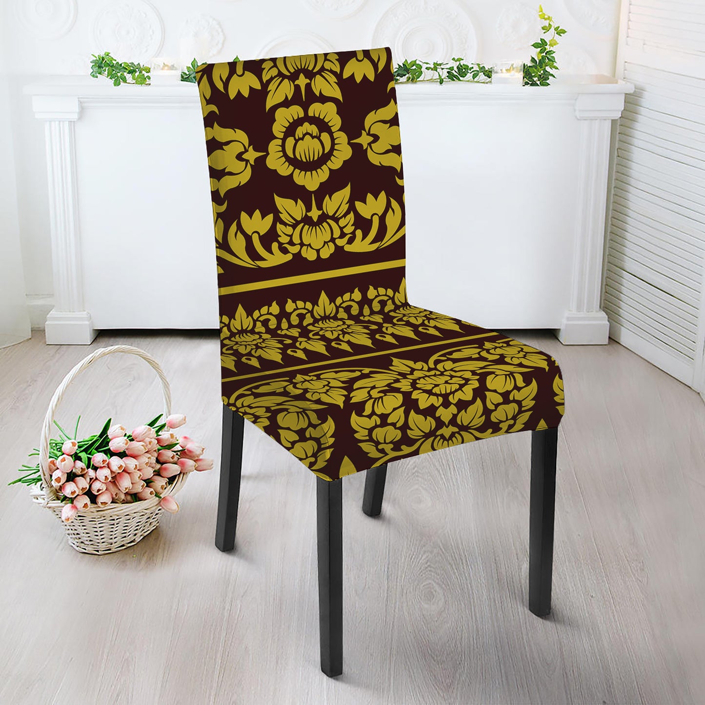 Traditional Thai Flower Pattern Print Dining Chair Slipcover