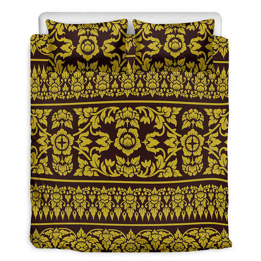 Traditional Thai Flower Pattern Print Duvet Cover Bedding Set