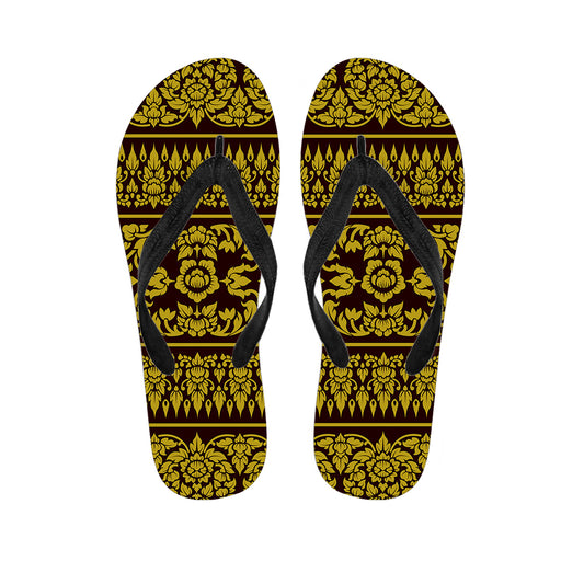 Traditional Thai Flower Pattern Print Flip Flops