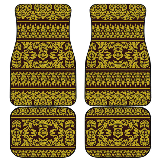 Traditional Thai Flower Pattern Print Front and Back Car Floor Mats