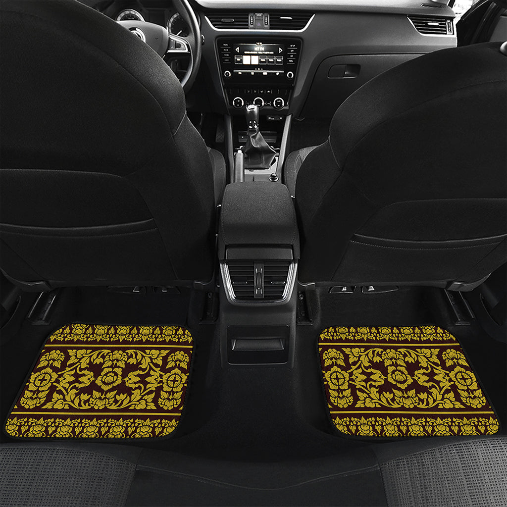 Traditional Thai Flower Pattern Print Front and Back Car Floor Mats