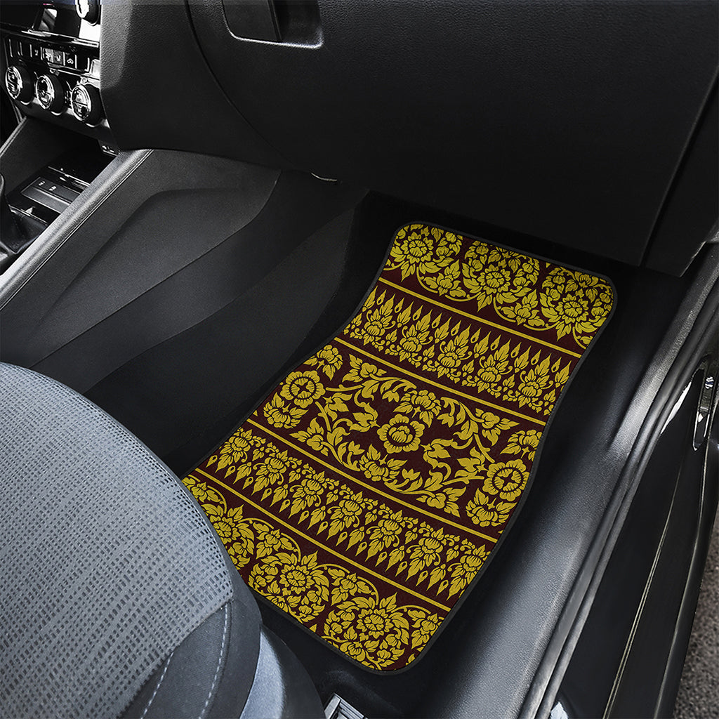 Traditional Thai Flower Pattern Print Front and Back Car Floor Mats