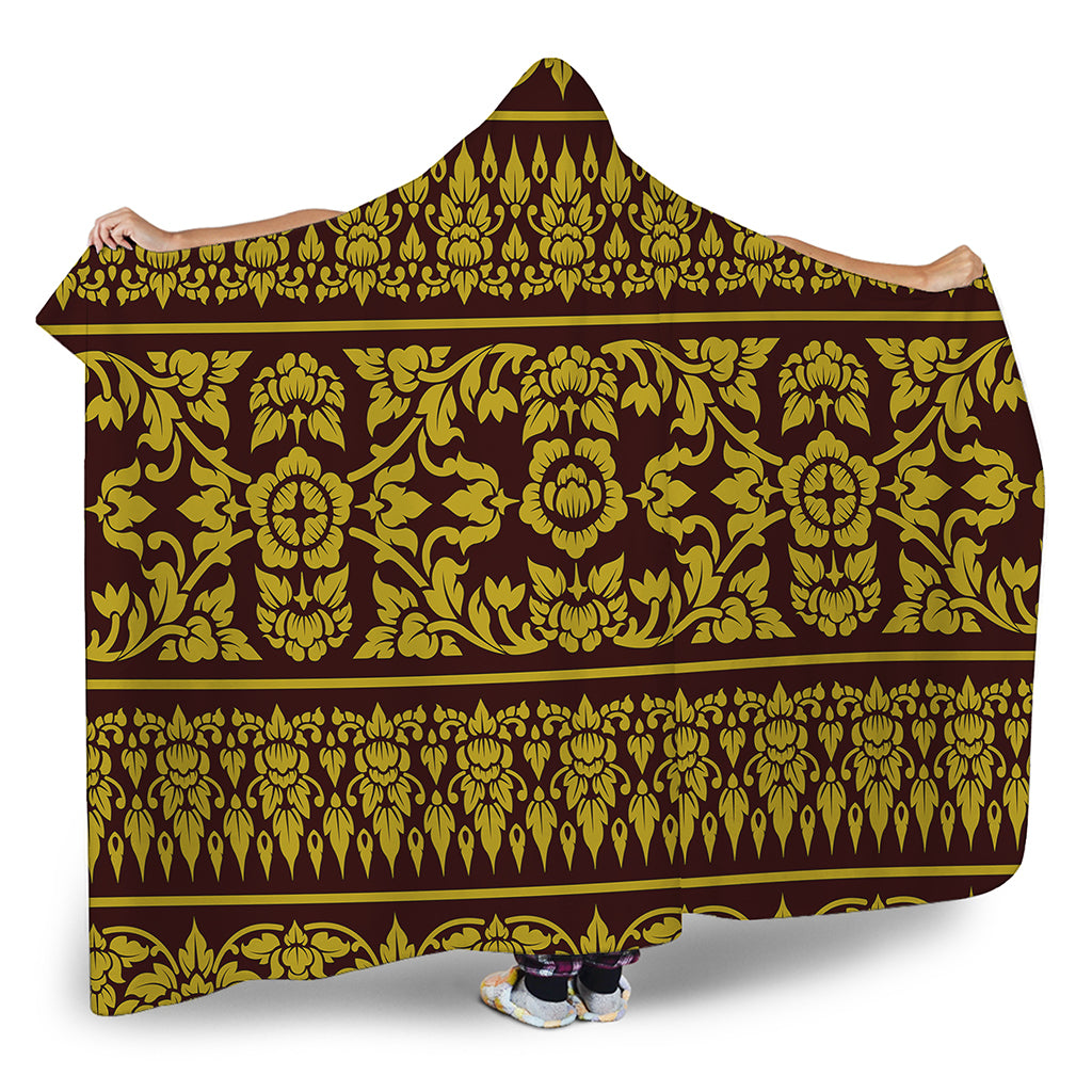 Traditional Thai Flower Pattern Print Hooded Blanket