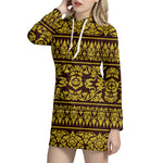 Traditional Thai Flower Pattern Print Hoodie Dress