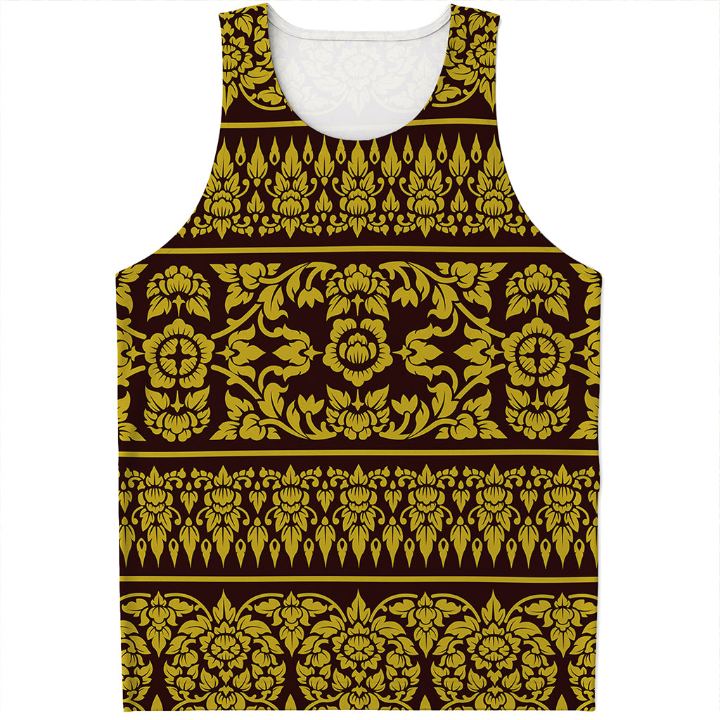 Traditional Thai Flower Pattern Print Men's Tank Top
