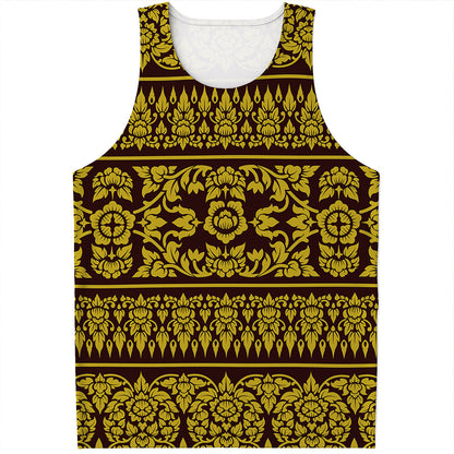 Traditional Thai Flower Pattern Print Men's Tank Top