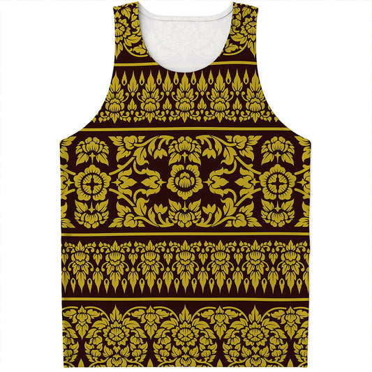 Traditional Thai Flower Pattern Print Men's Tank Top