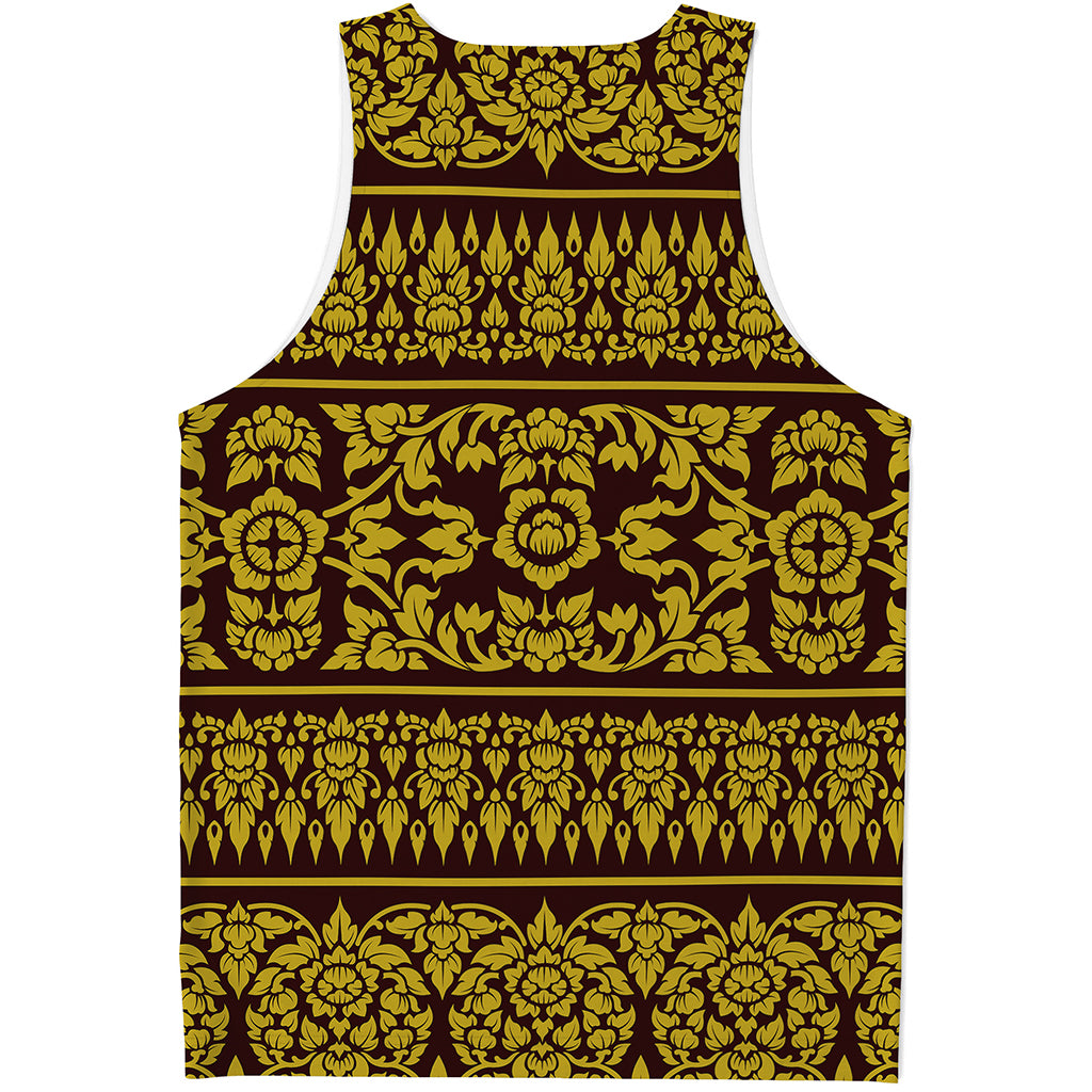 Traditional Thai Flower Pattern Print Men's Tank Top