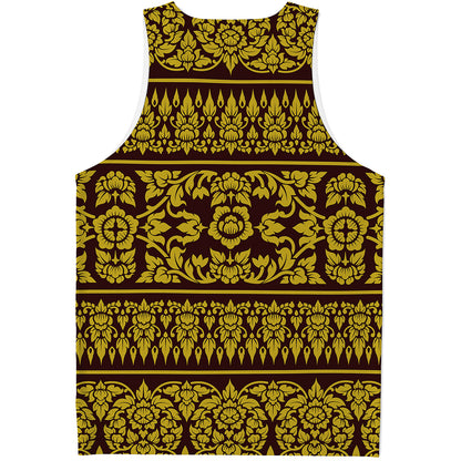 Traditional Thai Flower Pattern Print Men's Tank Top