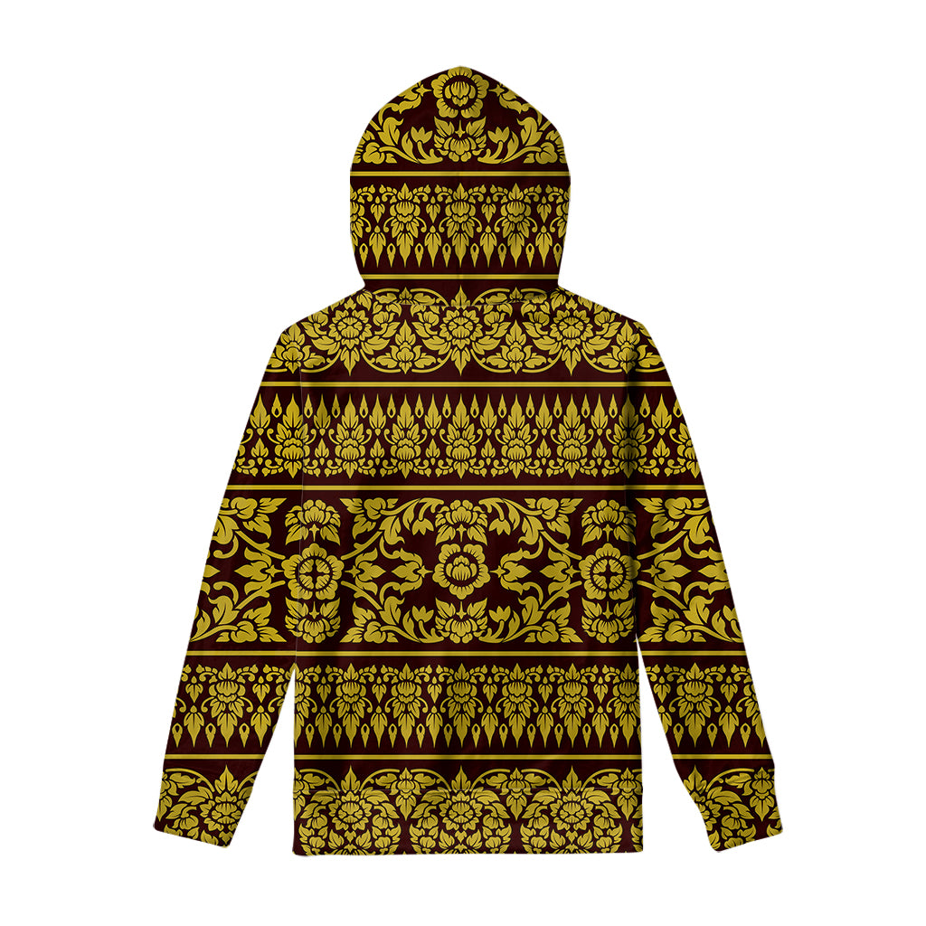 Traditional Thai Flower Pattern Print Pullover Hoodie