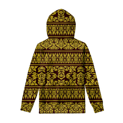 Traditional Thai Flower Pattern Print Pullover Hoodie