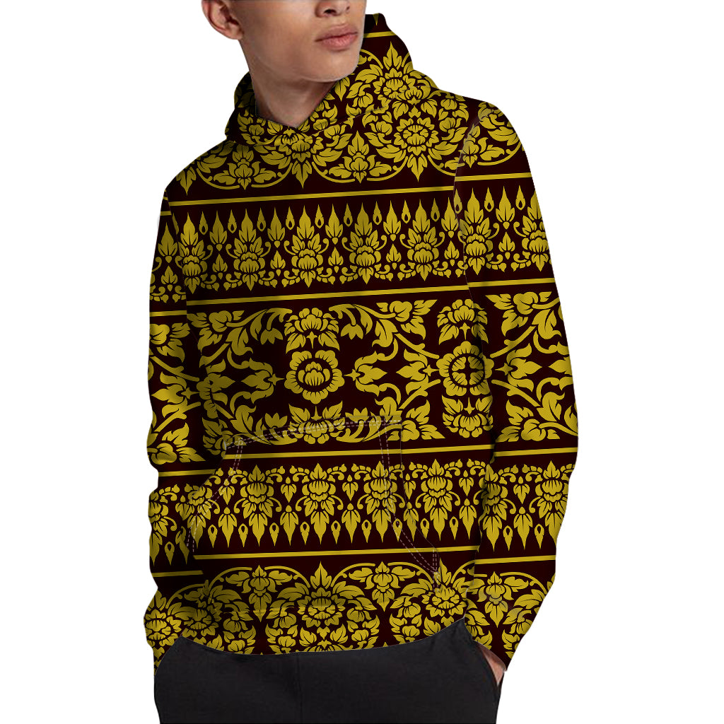 Traditional Thai Flower Pattern Print Pullover Hoodie