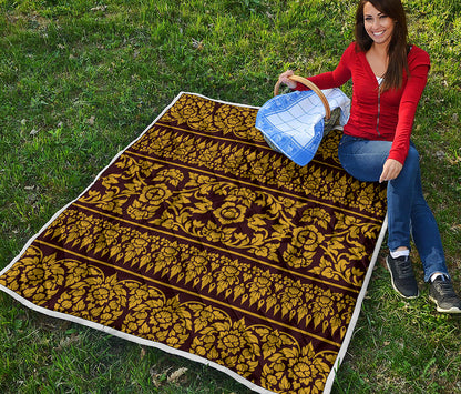 Traditional Thai Flower Pattern Print Quilt