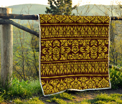 Traditional Thai Flower Pattern Print Quilt