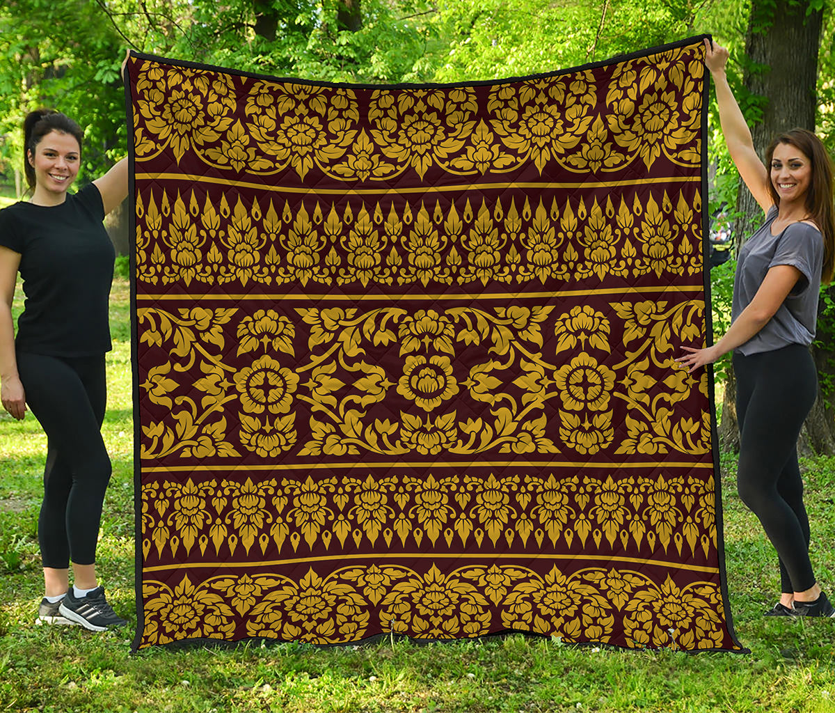 Traditional Thai Flower Pattern Print Quilt