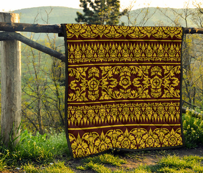 Traditional Thai Flower Pattern Print Quilt
