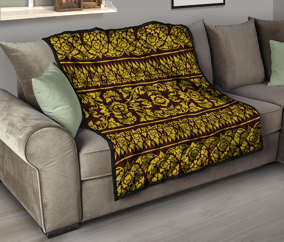 Traditional Thai Flower Pattern Print Quilt