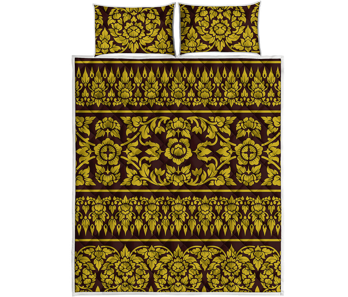 Traditional Thai Flower Pattern Print Quilt Bed Set