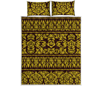 Traditional Thai Flower Pattern Print Quilt Bed Set