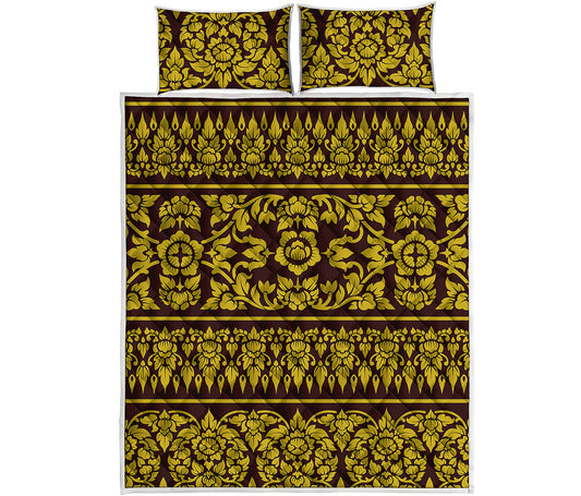 Traditional Thai Flower Pattern Print Quilt Bed Set