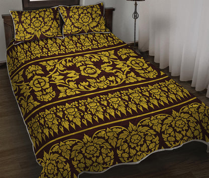 Traditional Thai Flower Pattern Print Quilt Bed Set