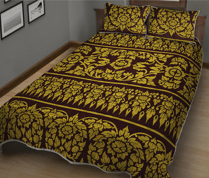 Traditional Thai Flower Pattern Print Quilt Bed Set