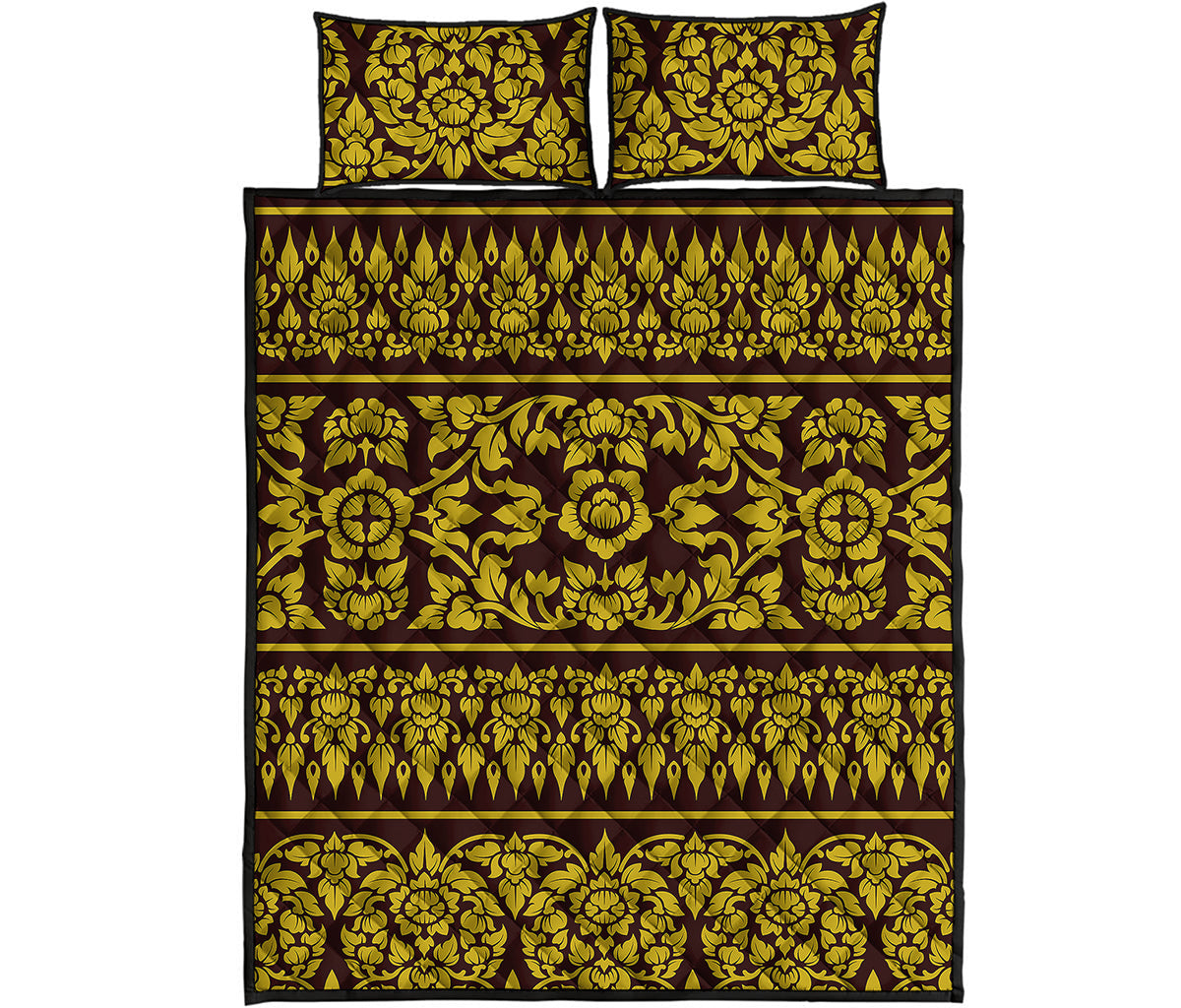 Traditional Thai Flower Pattern Print Quilt Bed Set